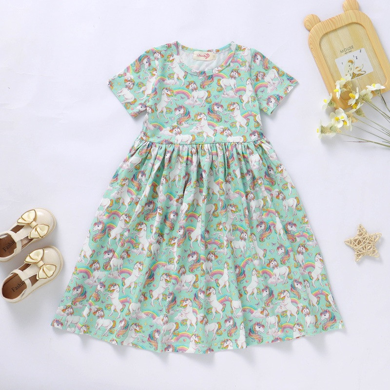Unicorn Design Organic Cotton Girls Twirl Dress 2Y-10Y short sleeve 